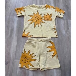 Zara Kids Sun Print T Shirt and Shorts Set Yellow Orange Size 2 Years